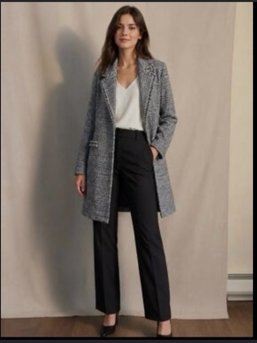 Vintage Designs by Seymour Black, White & Gray Tweed Long Coat - size 8